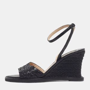 Bottega Veneta Size 39 Black Intrecciato Leather Wedge Sandals